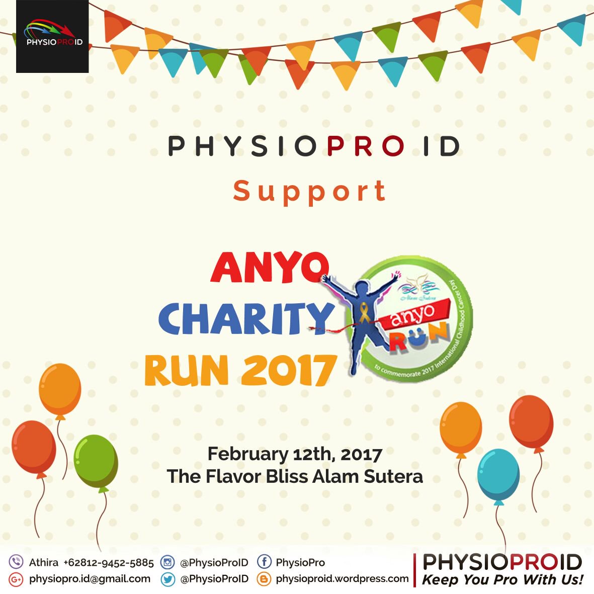 Good afternoon😊 PhysioProID will be at The Flavor Bliss, Alam Sutera tomorrow morning to support care to cure-runners🏃 See u there!