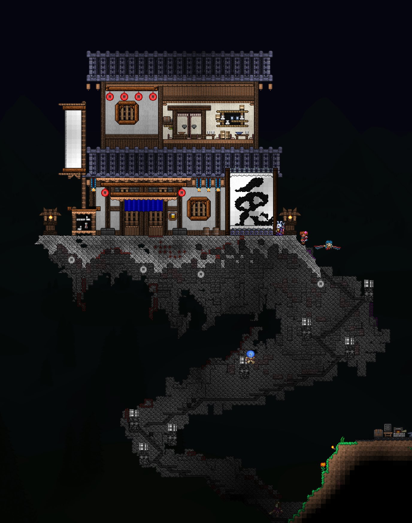 兎菱@Terraria建築士 on X: 久しぶりにちゃんと建築。 マルチ建築ワールドに居酒屋を作りました！夜と昼(看板文字はとむさん)そしてみんなで乾杯！の様子。  Terraria テラリア t.corccK2rMhxJ  X