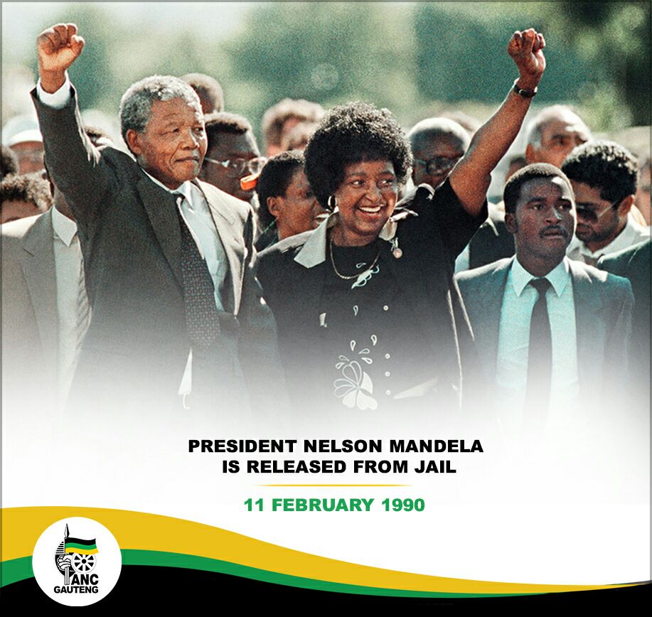 GautengANC's tweet photo. #ThisDayInHistory [1990] President Nelson Mandela is released from prison in Cape Town, after 27 years in jail. https://t.co/S8DxmpmWr5