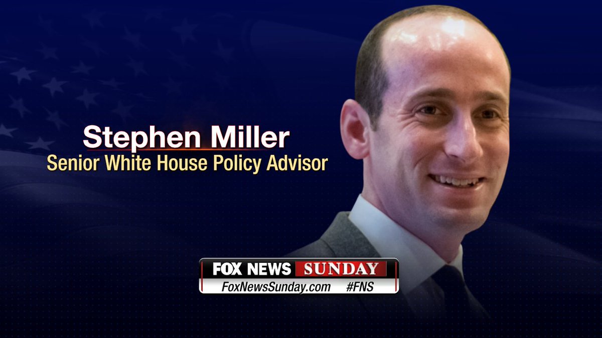 FoxNewsSunday's tweet photo. This #FNS, we'll discuss 9th Circuit Court’s blocking of Trump's immigration order w/ Sr Advisor to the President for Policy Stephen Miller. https://t.co/7DH8n1QS3K