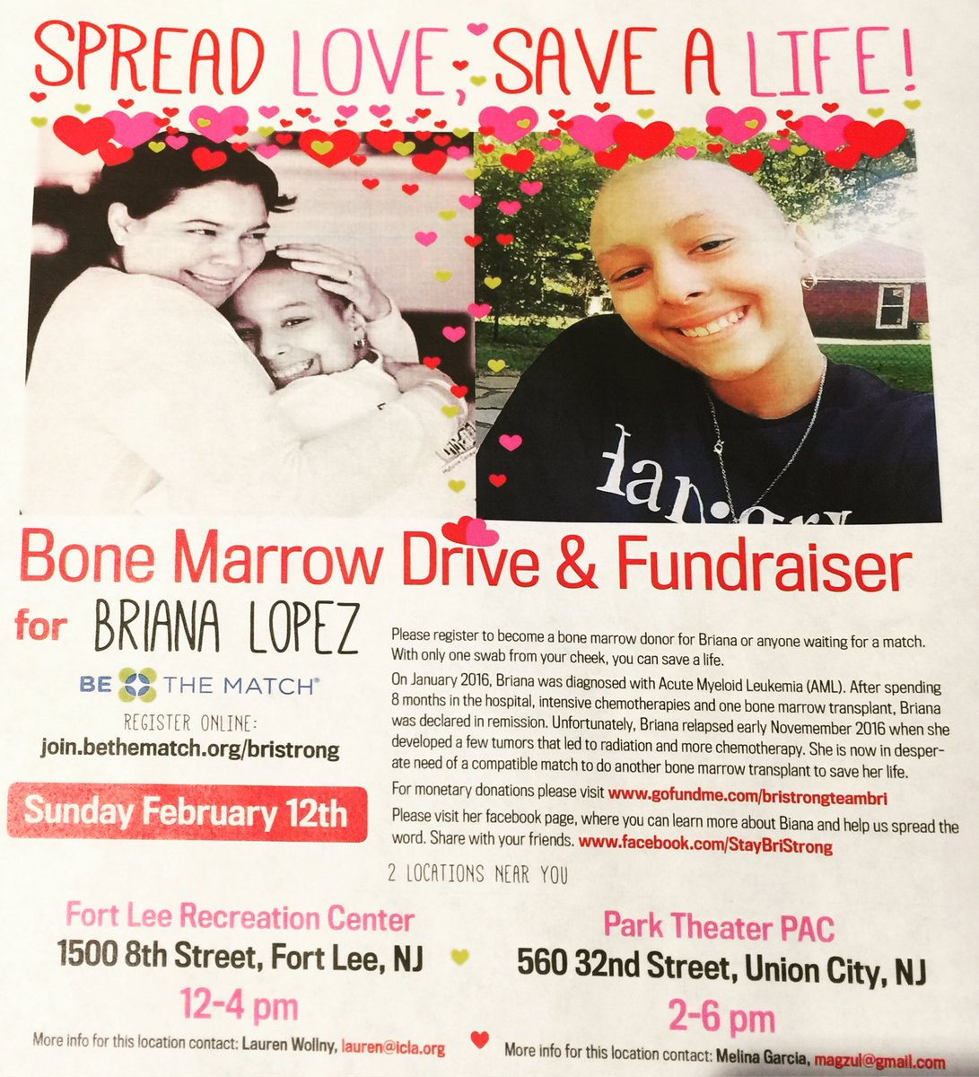 FLNationalLL's tweet photo. ❤️ #SpreadLove #SaveALife
Bone Marrow Drive for #BrianaLopez
Sun 2/12/17; 12-4p
Fort Lee Rec Ctr.
#BriStrong #ProtectTheFort #FLNLL https://t.co/SgIV6REG3u