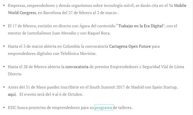 😀 <a href="/f_lineadirecta/">Fundación Línea Directa</a> <a href="/OpenFuture_/">Telefonica Open Future</a> <a href="/GSMA/">GSMA</a> <a href="/south_summit/">South Summit</a> @ESICEducation aparecéis en nuestra última newsletter, aquí 👉 blog.juntosalimos.org/2017/02/recurs… 💪