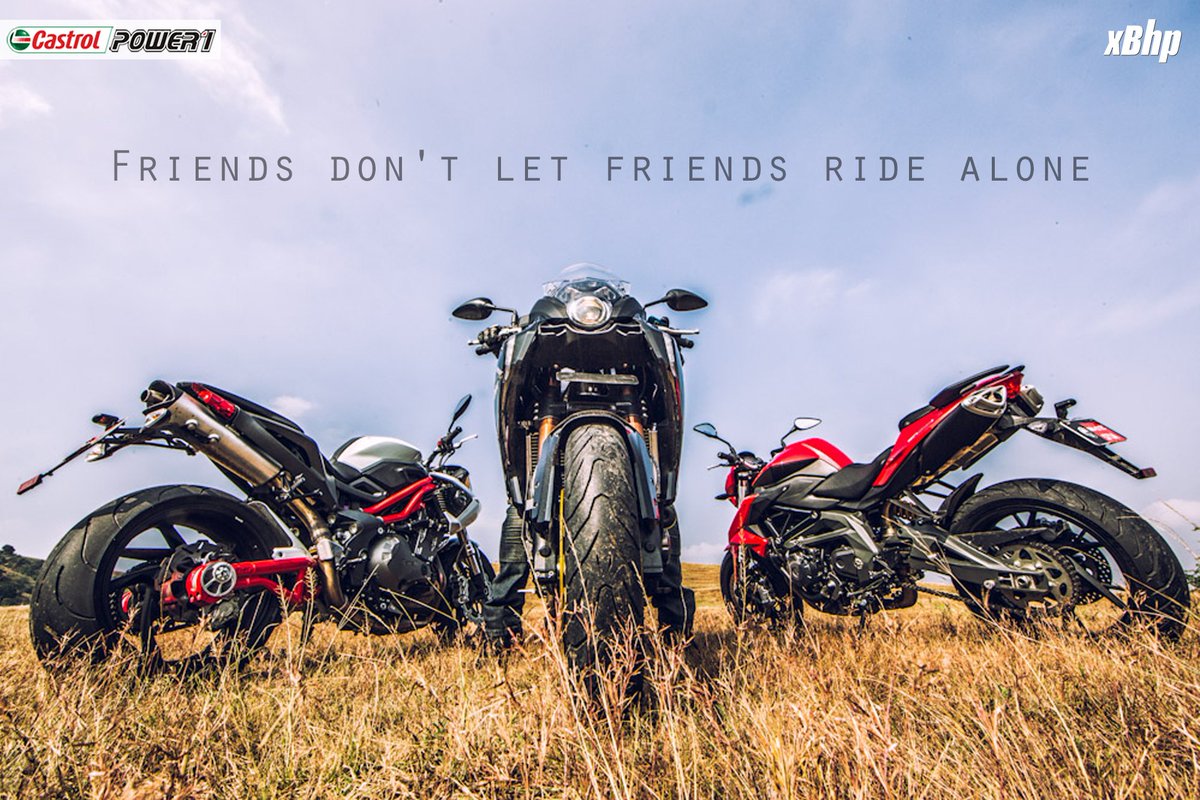 xBhp's tweet photo. Friends don't let friends ride alone @castrolbiking
Featured here @dskbenelliindia Bikes (L to R),
Benelli #TNT899 #TNT600GT #TNT600i https://t.co/kYwvi2GVoh