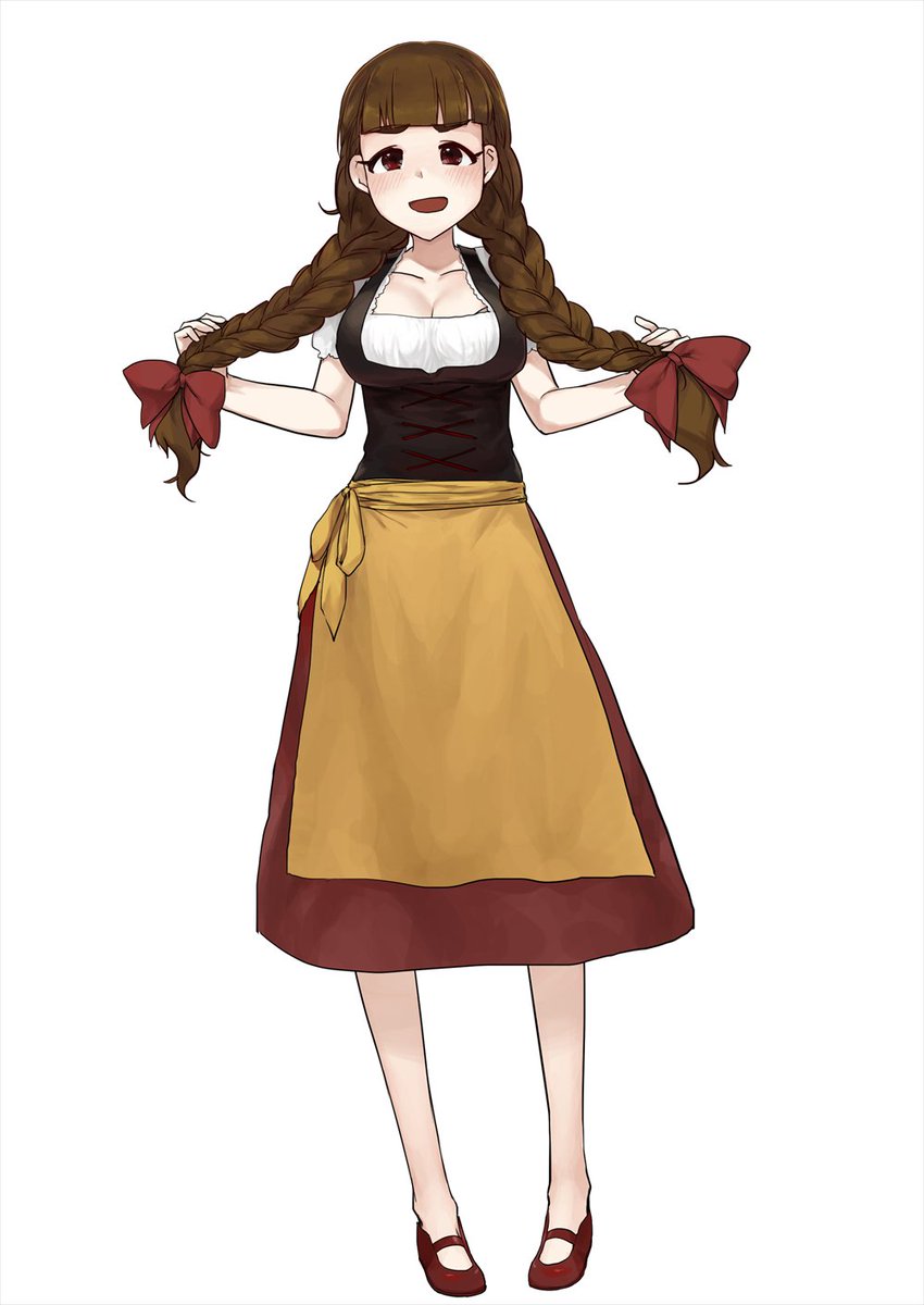 シンステ用に髪型変えるだけのまんが描いてるから、髪型変えたうえで服装も変えるのが描きたくなった。ディアンドルとセーラー服三つ編み似合うツートップ(個人見解) 