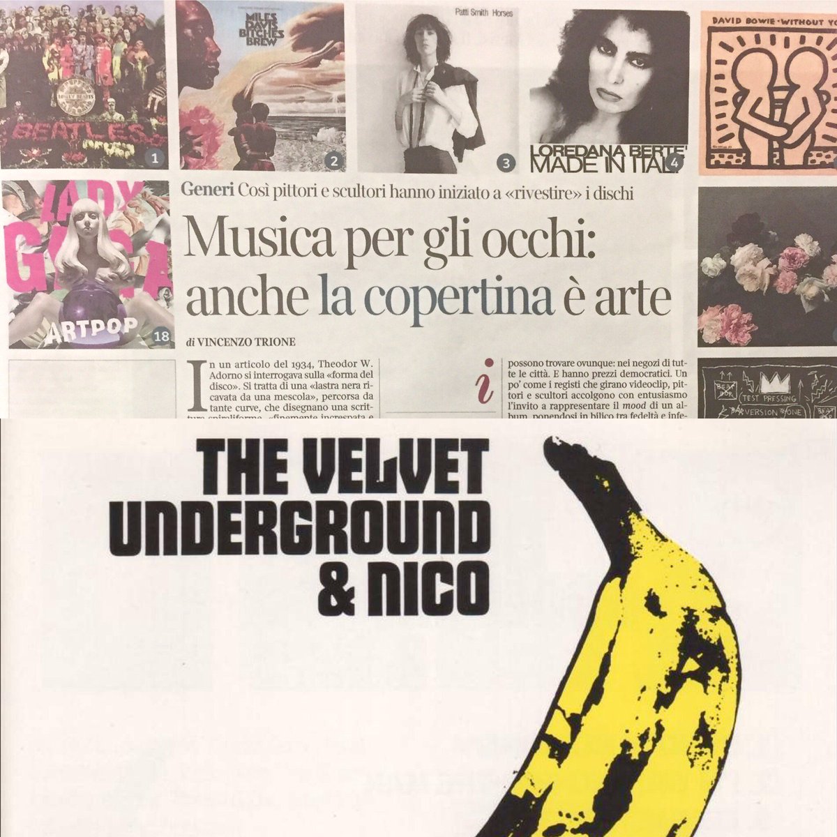 Musica per gli occhi: la copertina è arte. Così pittori e scultori hanno "rivestito" i dischi <a href="/vincenzo_trione/">vincenzo trione</a> in edicola #vivalaLettura