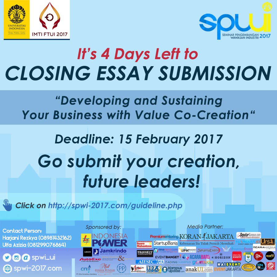 IMTIFTUI's tweet image. We want to announce that it is 4 days left until the deadline of ESSAY SUBMISSION

The deadline of essay submission is on 15th February 2017