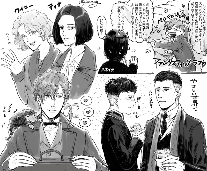 リクエストボックスより。
・ティナ&クイニー
・魔法動物とニュート
・グレイブス長官の微笑み
・クリーデンスくん
・引き気味のスネイプ先生に魔法生物の愛おしさを訴えるニュート