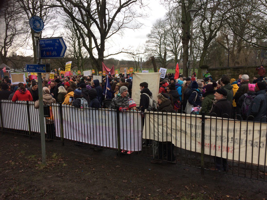 Crowds gathering at the Meadows in Edinburgh for the latest demonstration against Donald Trump