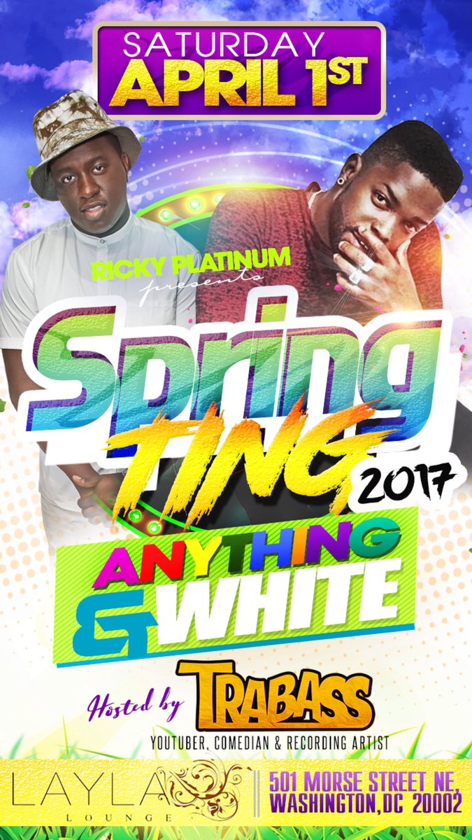 Saturday April 1st  . . . get ready for #SpringTing2017 ft. #Trabass Live • Layla Lounge • tickets on sale now 👉 Springting2017.Eventbrite.com