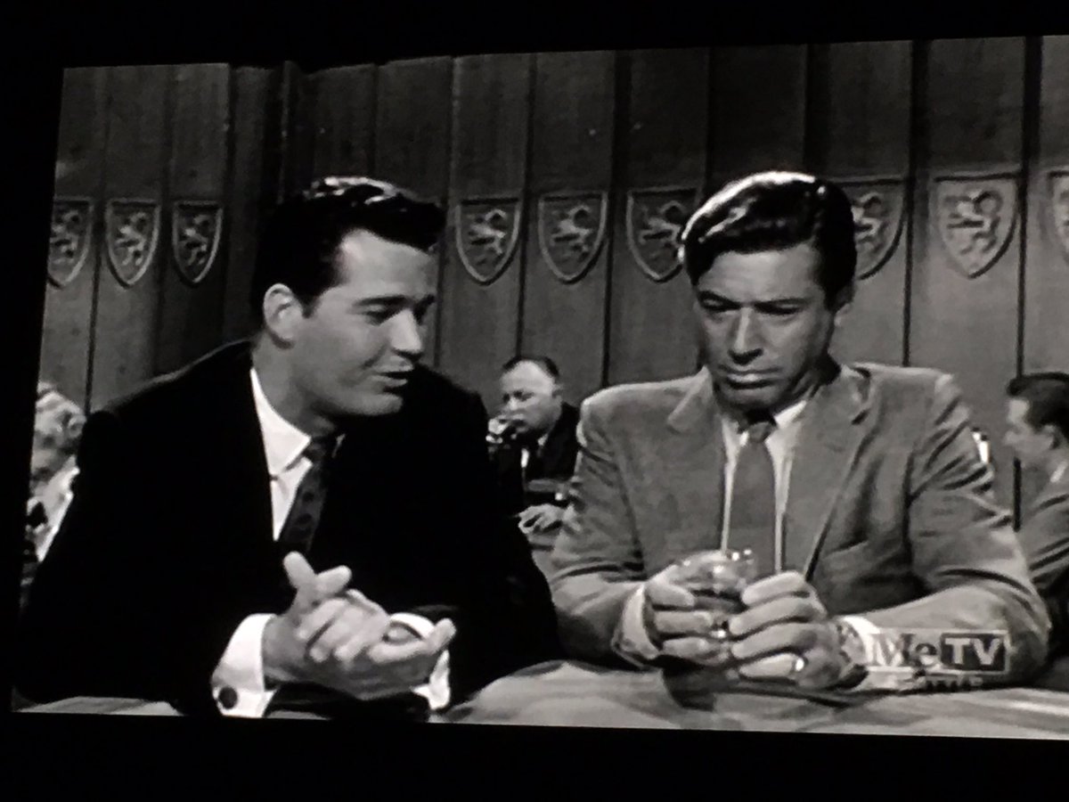 revelstokejim's tweet photo. More @MeTV fun tonight. #JamesGarner (as himself) gives advice to P.I. Stu Bailey on #77SunsetStrip with writer #JamesBacon in background https://t.co/kM1u1k3tGj