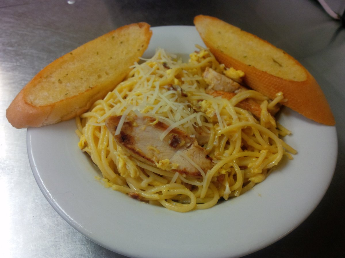 Feb 11th to 14th ❣️ Chicken Carbonara – tender chicken &amp; spaghetti tossed in a rich carbonara sauce &amp; served with garlic bread. Only $12