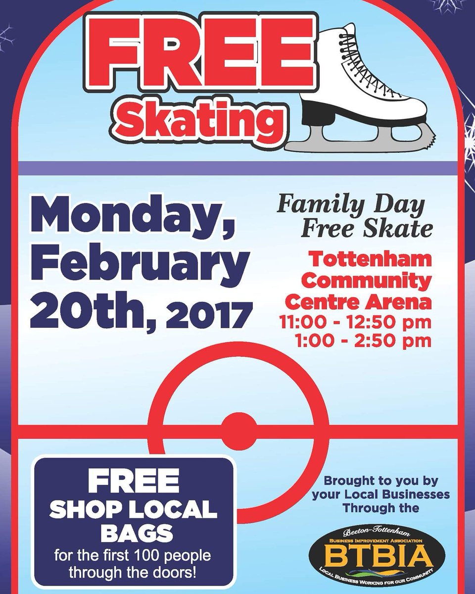 OurLocalBTBIA's tweet photo. Brought you to by your local businesses in #beeton and #tottenham ! #freeskate #FamilyDay #shoplocal #btbia https://t.co/TFj9cUX4sM