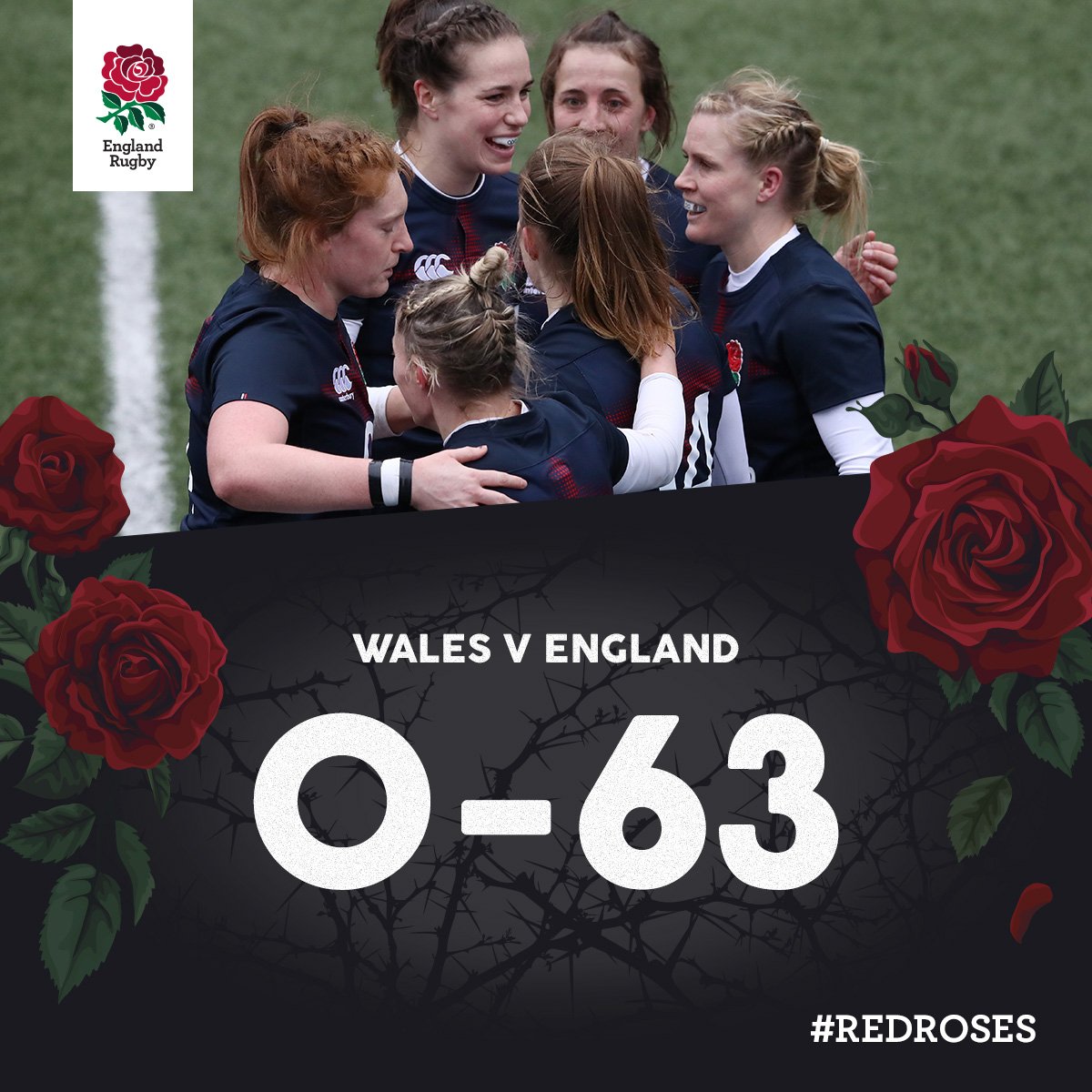 EnglandRugby's tweet photo. It's FT in Cardiff and the #RedRoses have put in a huge performance against Wales🌹

#SendHerVictorious https://t.co/bN255BKiY5