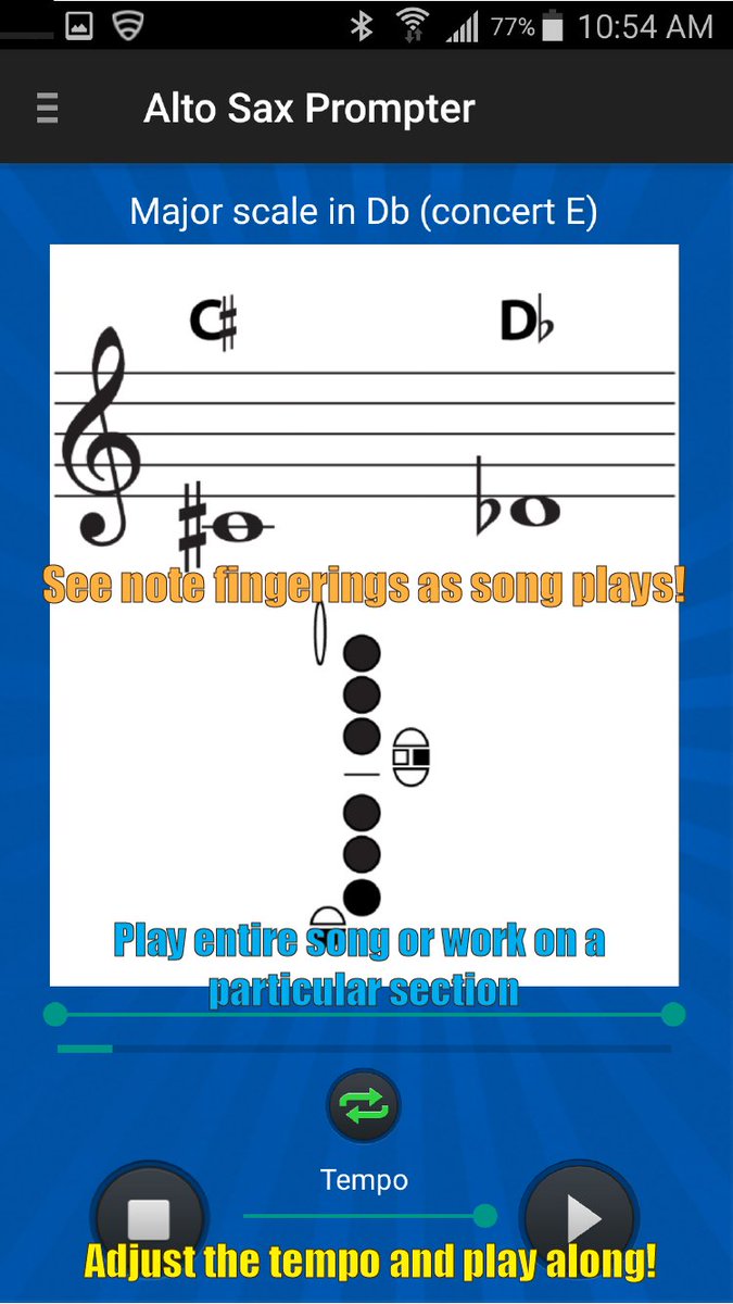 NotePrompterApp's tweet image. ALTO SAX Prompter app now available for Android (catching up with iOS!) shows note fingerings while a song plays! bit.ly/2lAKNEX