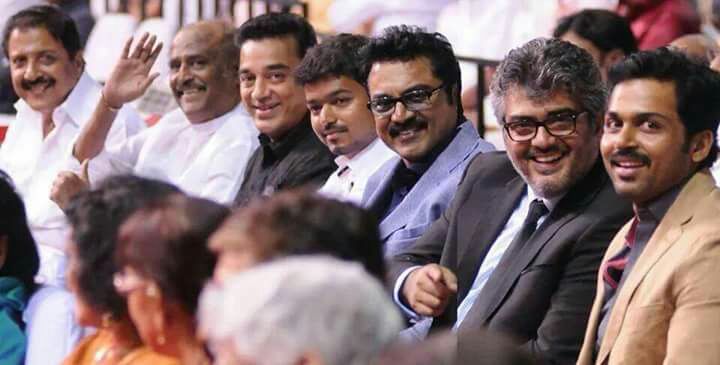 behindwoods's tweet photo. .@superstarrajini @ikamalhaasan @actorvijay #Ajith @realsarathkumar @Karthi_Offl https://t.co/s7KtEmSNaP