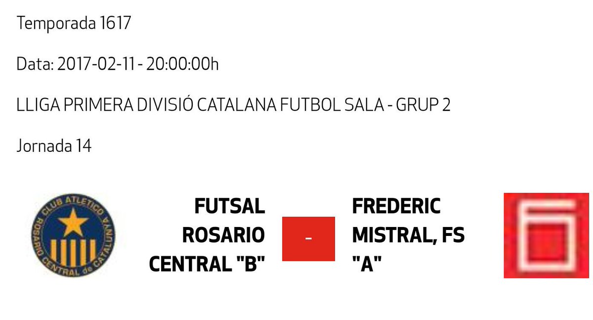 A las 20h Partido del Sénior B en la pista Poliesportiva La Palmera!
#rosariocentralcatalunya