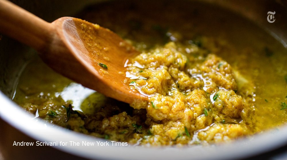 nytimes's tweet photo. Melt butter. Add garlic, lemon, herbs and spices. Then pour it over whatever you’d like. https://t.co/3FDlYiRjjc https://t.co/q6l6ws08ss