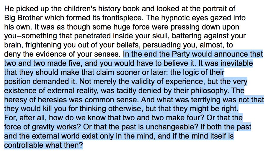 ariannahuff's tweet photo. Quote of the day, George Orwell, "1984" https://t.co/wnfmaVAXs2
