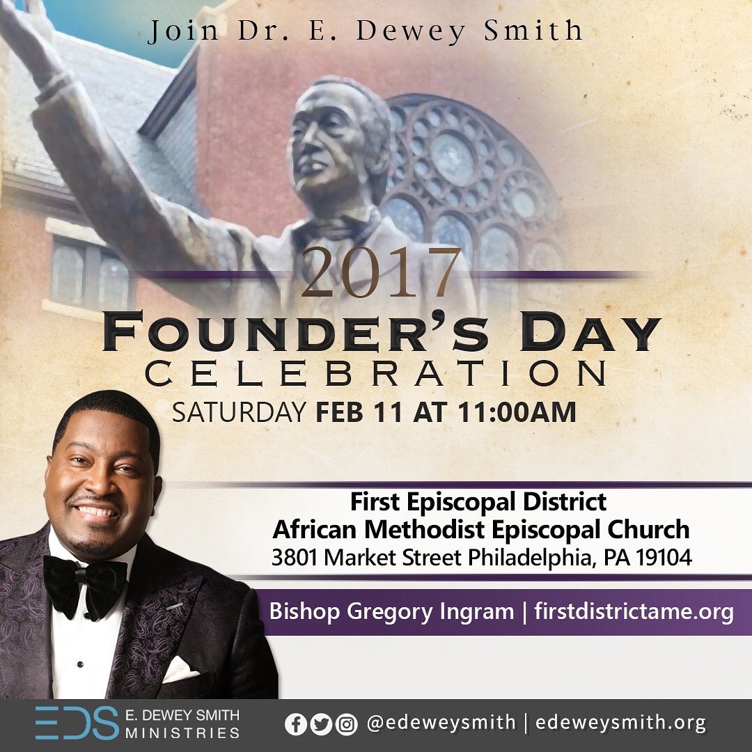 edeweysmith's tweet photo. PHILADELPHIA, PA--
Meet me at the AME 1st District Plaza with Bishop Ingram for "Founder's Day" today at 11am!
#Time2017 https://t.co/BaAGVoPp8w