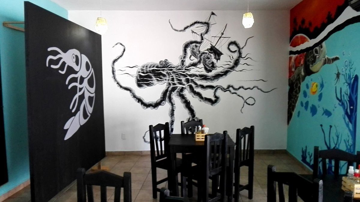 PezkaoMar's tweet photo. Estamos estrenando nuevo mural 😎 Pezkao 🎣 cocina de mar ceviches, tacos y cócteles. https://t.co/0zPm6Gowsq