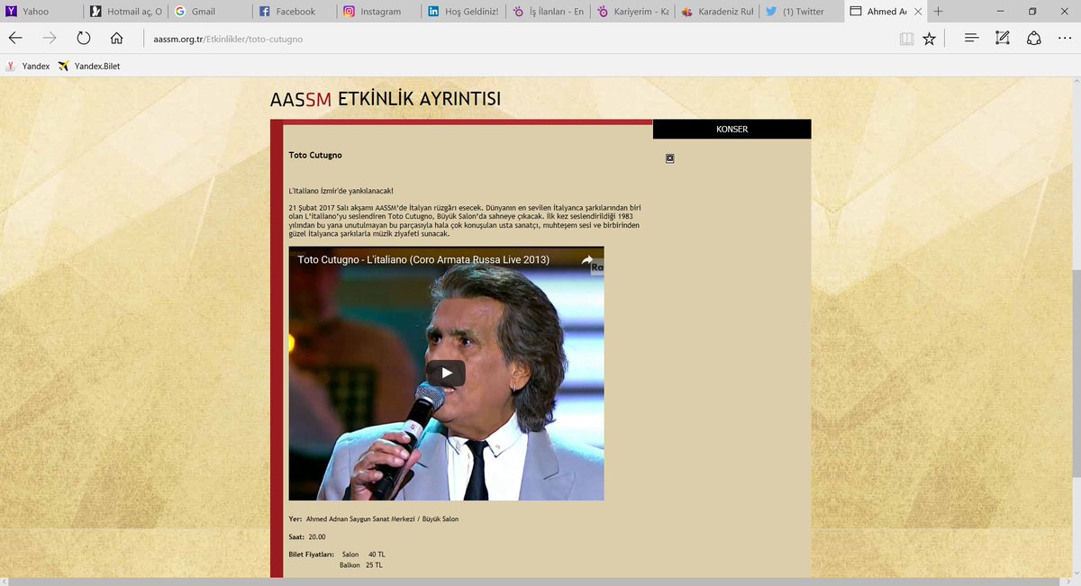 TOTO CUTUGNO 21 ŞUBAT 2017 İZMİR AASSM DE