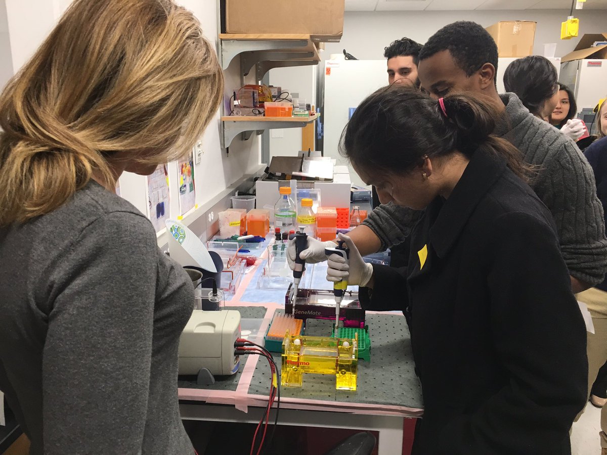 The #stempathways mini-jamboree is happening! <a href="/MaryPavan/">Mary Pavan</a> is teaching undergrads in the lab 😯 #synbio #outreach