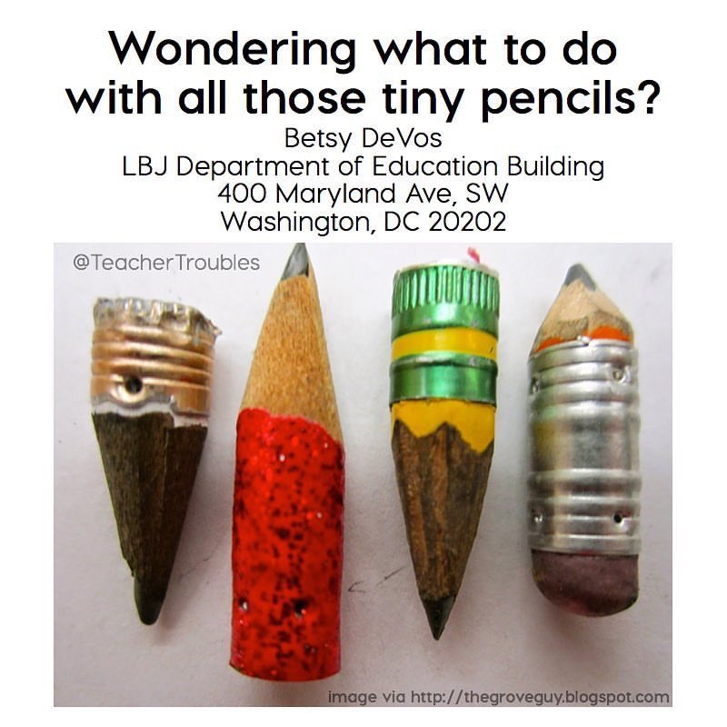 eatteachblog's tweet image. Hey, she asked for pencils. Let's give her pencils. #EducateDevos