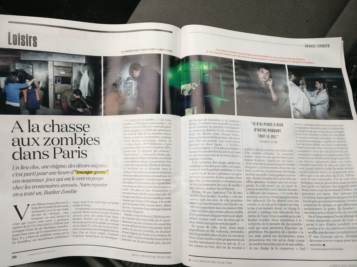 Le Bunker Zombie à l'honneur sur une double page dans le nouveau tirage de @lobs ! #escapegame