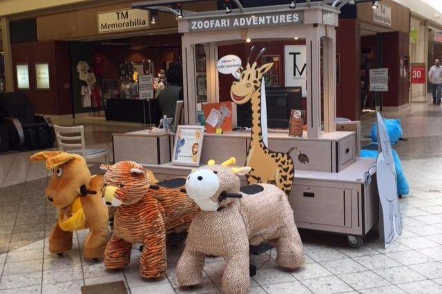 Need something to entertain the kids while shopping at the mall? Stop by Zoofari Adventures near H&amp;M and let them ride an animal.
