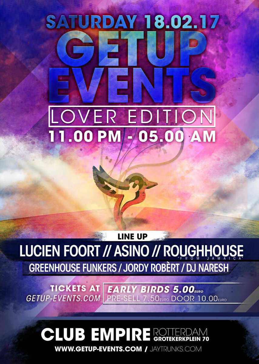 Next Saturday,  Roughhouse Live in Concert: Get Up Events - Lovers Edition. Feb 18 #clubempire #rotterdam #howwasyourday. See you there.