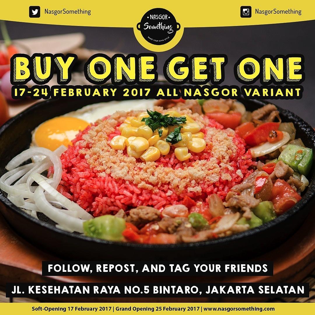 Yuk datang ke Soft Opening <a href="/nasgorsomething/">Nasgor Something</a> ada PROMO BUY 1 GET 1 lho. Ajak geng kamu ya :). More info: Cek pict #NasgorSomething