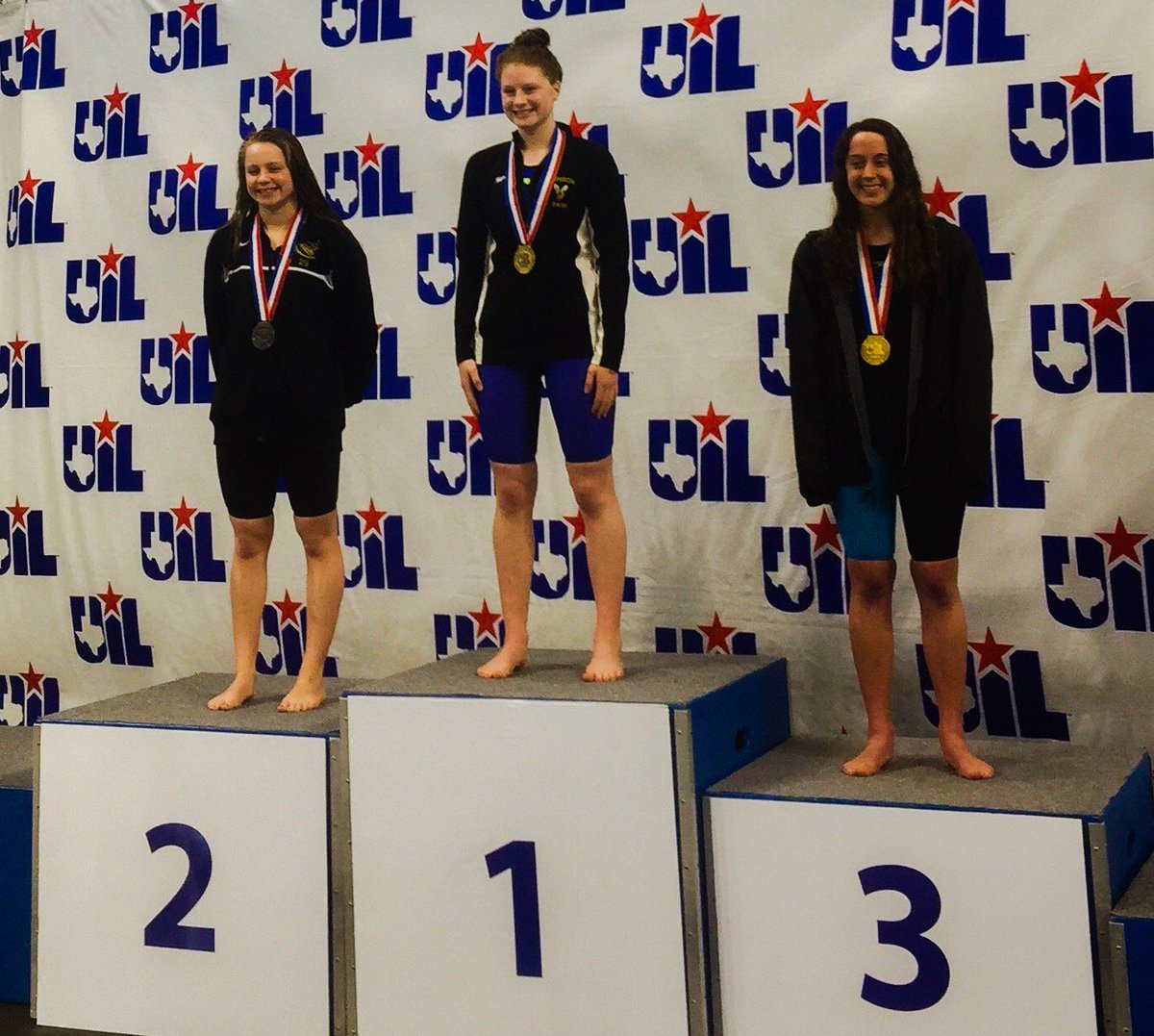 DABCBoosterClub's tweet photo. Podium pics are best! #DenisonProud #JacketSwim #StateChampion https://t.co/e3JC7Ra4IN