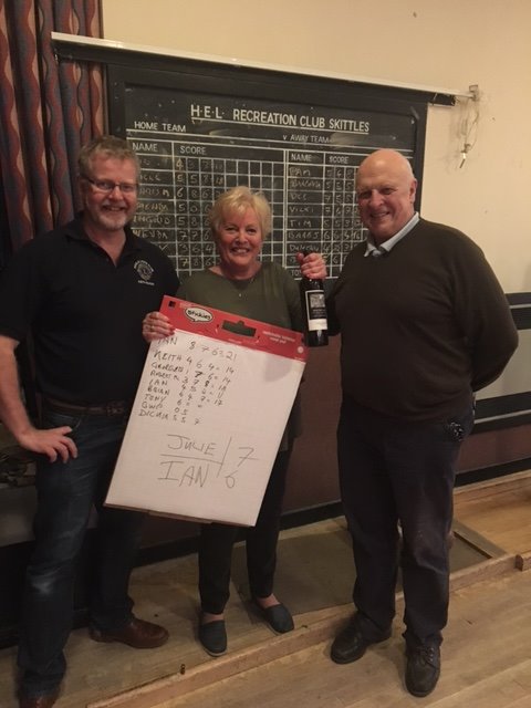 POOLE_LIONS's tweet photo. Julie wins first prize at the Lions skittle night following the zone meeting.  well done and enjoy the wine. https://t.co/yvgg0Ebc51