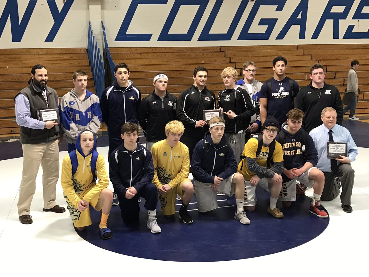 PopeJohnHSWrest's tweet photo. Congratulations to Reece Muldoon, Jake Rotunda, Jake Brown, and Eddie Ventresca, district 2 champions! #GoLions 🦁 https://t.co/idSKcJlaX1
