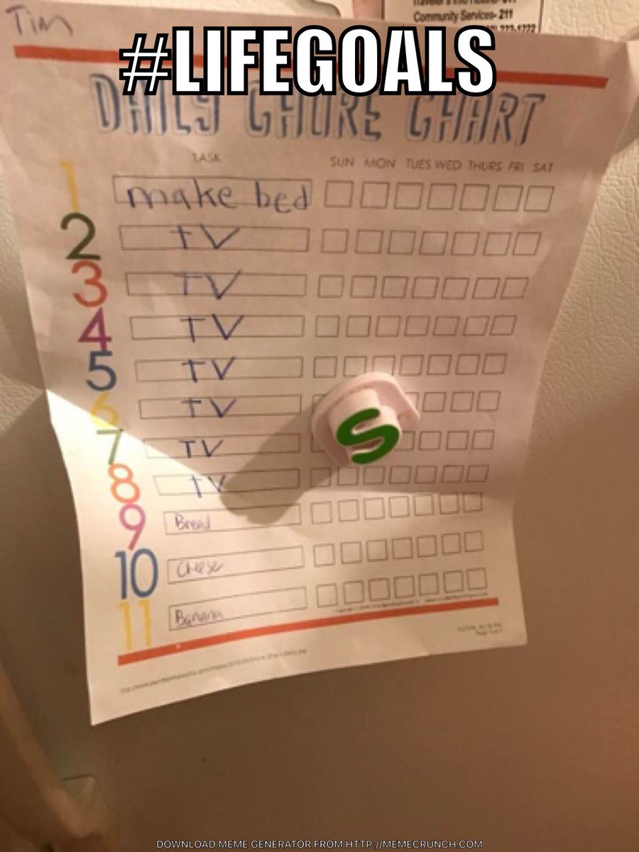 dantemac's tweet photo. Tim has some awesome #lifegoals here! #makebed #tvtimewithtim #breadcheesebanana #parentinglikeachamp https://t.co/LBGBRqfzQ2