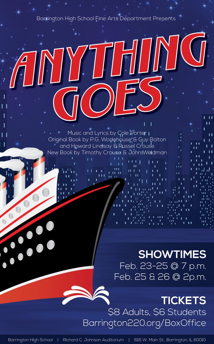 BHS-TV (@238_studios) on Twitter photo In <a href="/bhsfinearts/">Barrington Fine Arts</a> , you can catch "Anything Goes" playing at the BHS Auditorium next weekend (Feb. 23-26) --> Tickets: app.arts-people.com/index.php?tick… In <a href="/bhsfinearts/">Barrington Fine Arts</a> , you can catch "Anything Goes" playing at the BHS Auditorium next weekend (Feb. 23-26) --> Tickets: app.arts-people.com/index.php?tick…
