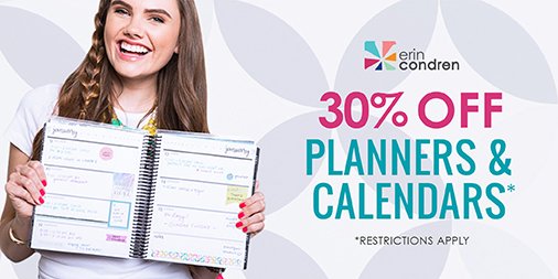ErinCondren's tweet photo. OH Y'ALL! All #ECLifePlanners and Calendars are 30% off. Try a new layout at a steal! https://t.co/TMrZtydceA #SALE https://t.co/1rbm4Df2BY
