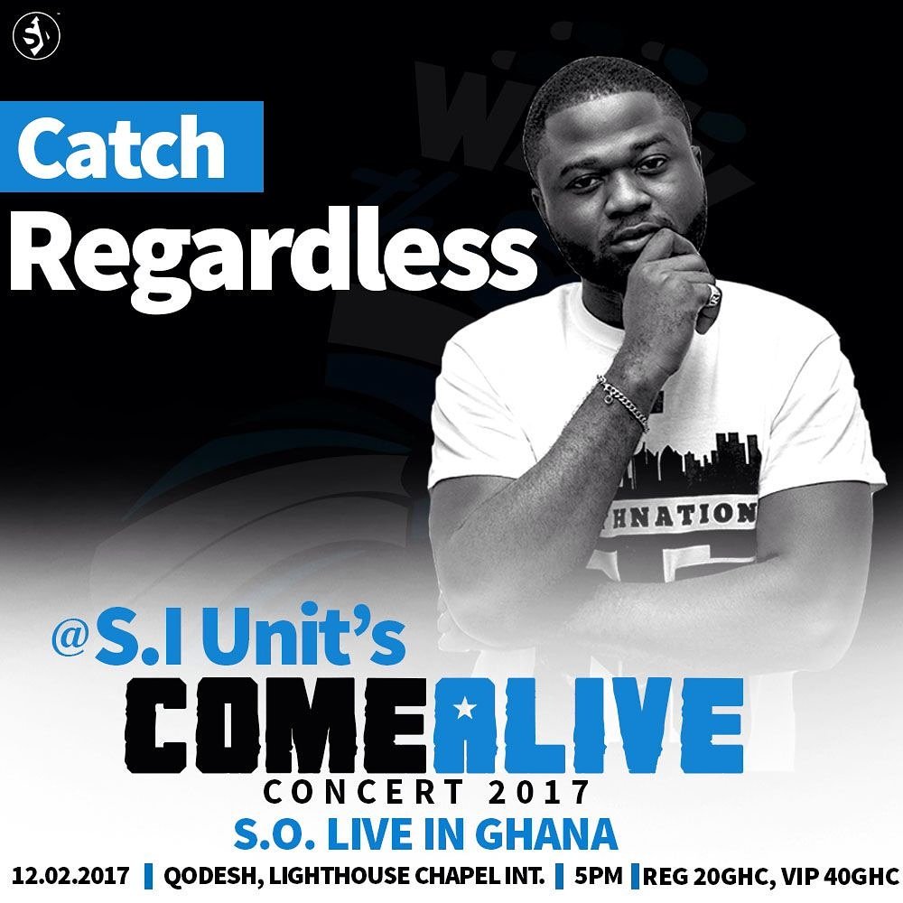 TheSIunit's tweet photo. Catch @IamRegardless live in action tmrw #SOinGh #ComeAlive17 #Quodesh #12thFeb2017 https://t.co/6W5Gp1sGZs