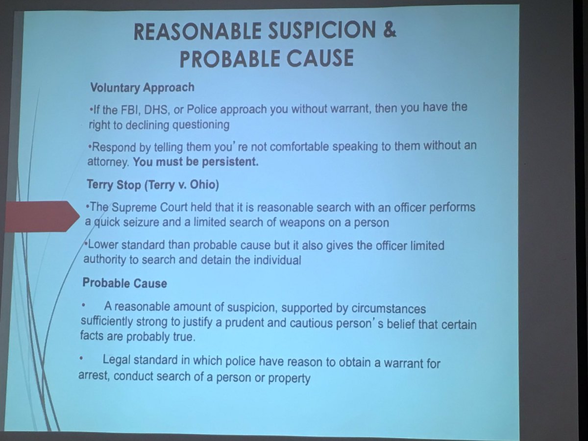 OpFerriswheel's tweet photo. #Beyond2016 Reasonable Suspicion and Probable Cause dealing with law enforcement https://t.co/HYD8LIvdjE
