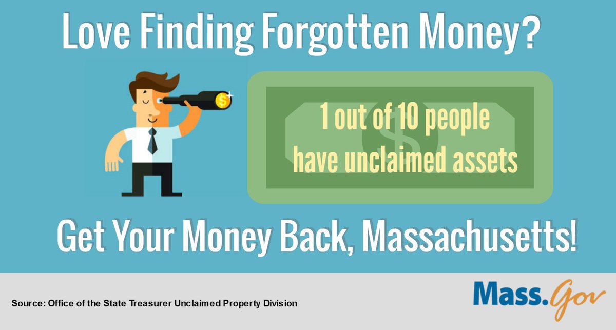 MassGov's tweet photo. You can file for #UnclaimedProperty in #MA over the phone or on the @MASSTreasury site: https://t.co/UgiPDZIA1r #FindMassMoney https://t.co/FcS9XtOnEO