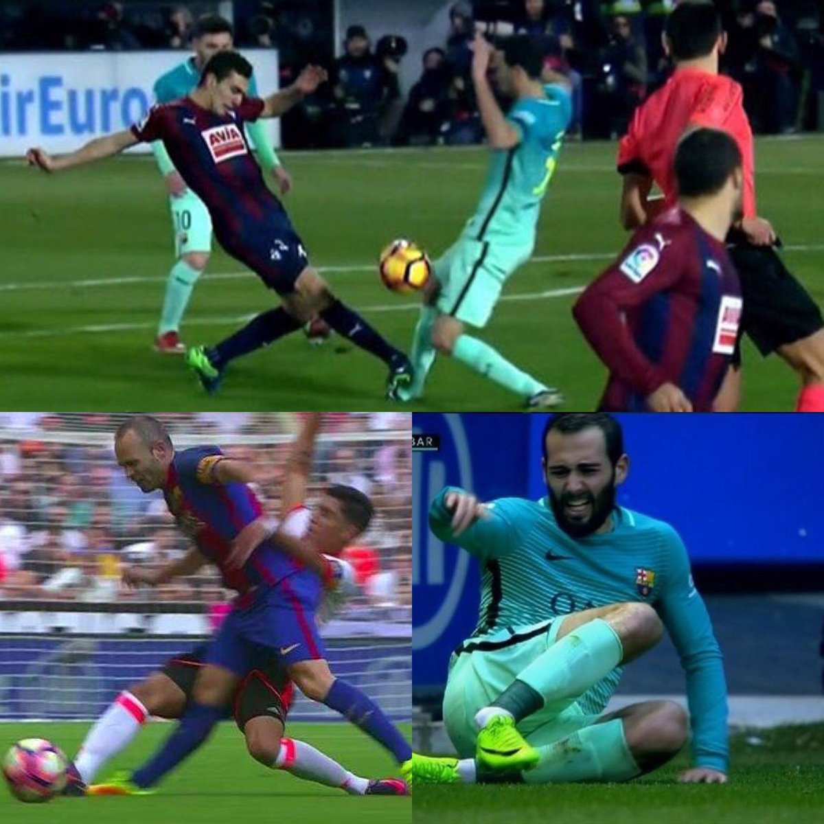 quimdomenech's tweet photo. 3 entradas, 3 lesiones graves: A Iniesta, a Busquets y hoy a Aleix Vidal. No pitaron ni falta. ¿Esto qué es? https://t.co/hRcOu2cGYP