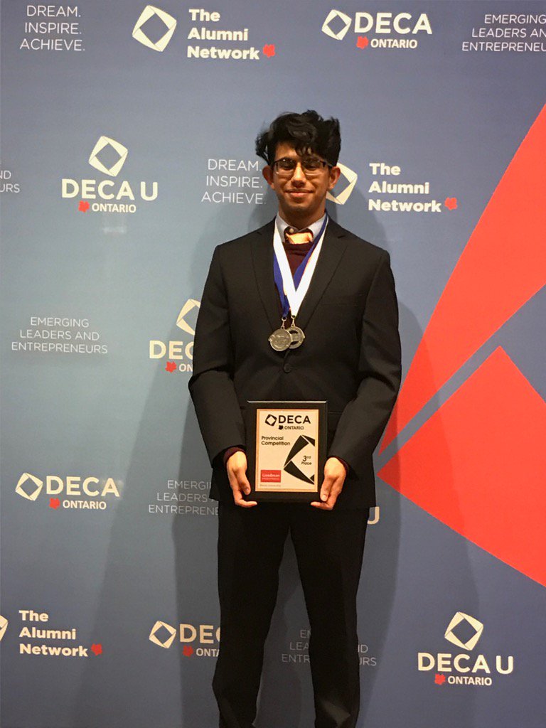 3rd place in Ontario Financial Consulting event DECA Arnav Garcha representing PCSS!
