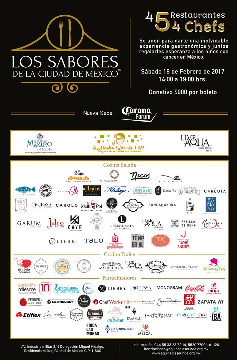 Disfruta de un festín sin paralelo y ayuda a los niños con cáncer. Te esperamos el 18/Feb en @SaboresCdMex <a href="/ANSeRiap/">ANSeRiap</a> <a href="/sabormexico/">Sabores de México y el Mundo</a>