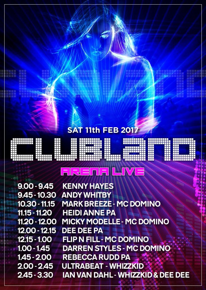 Manchester SET Times for tonight <a href="/clubland/">Clubland</a> Arena Live <a href="/BowlersMcr/">Bowlers Manchester (BEC)</a>!💕🎶Make sure to stay till end!! See u soon!! ❤😘#Clubland <a href="/ClublandEvents_/">Clubland Events</a>