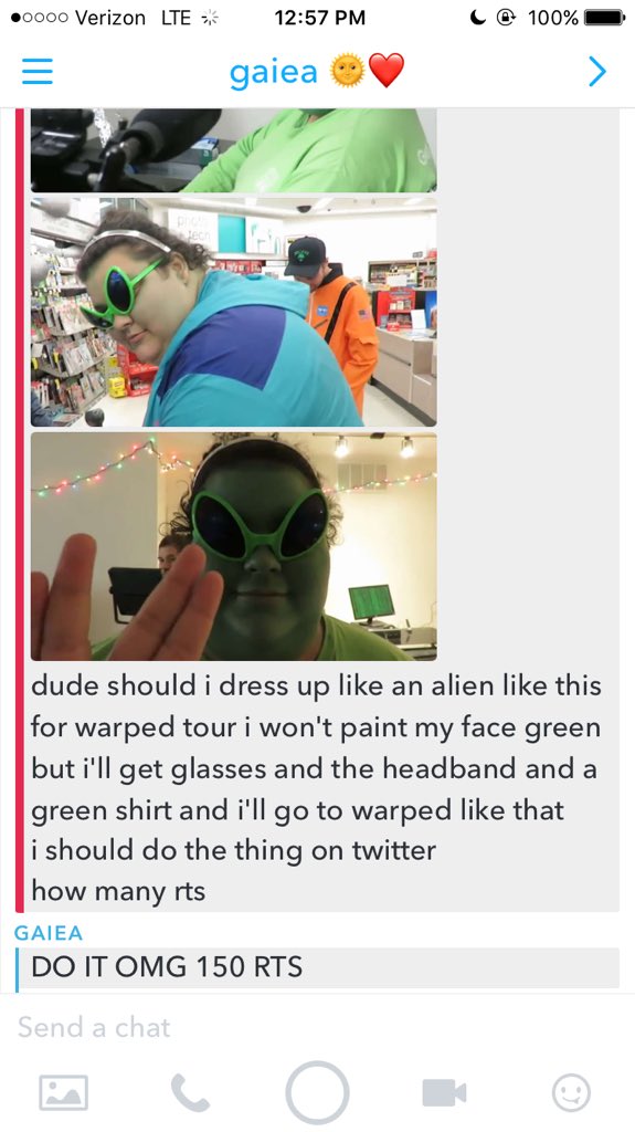 pradasangelz's tweet photo. 150 rts and ill dress up as an alien like @csydelko did for warped tour for the scranton date https://t.co/cm720HahSR