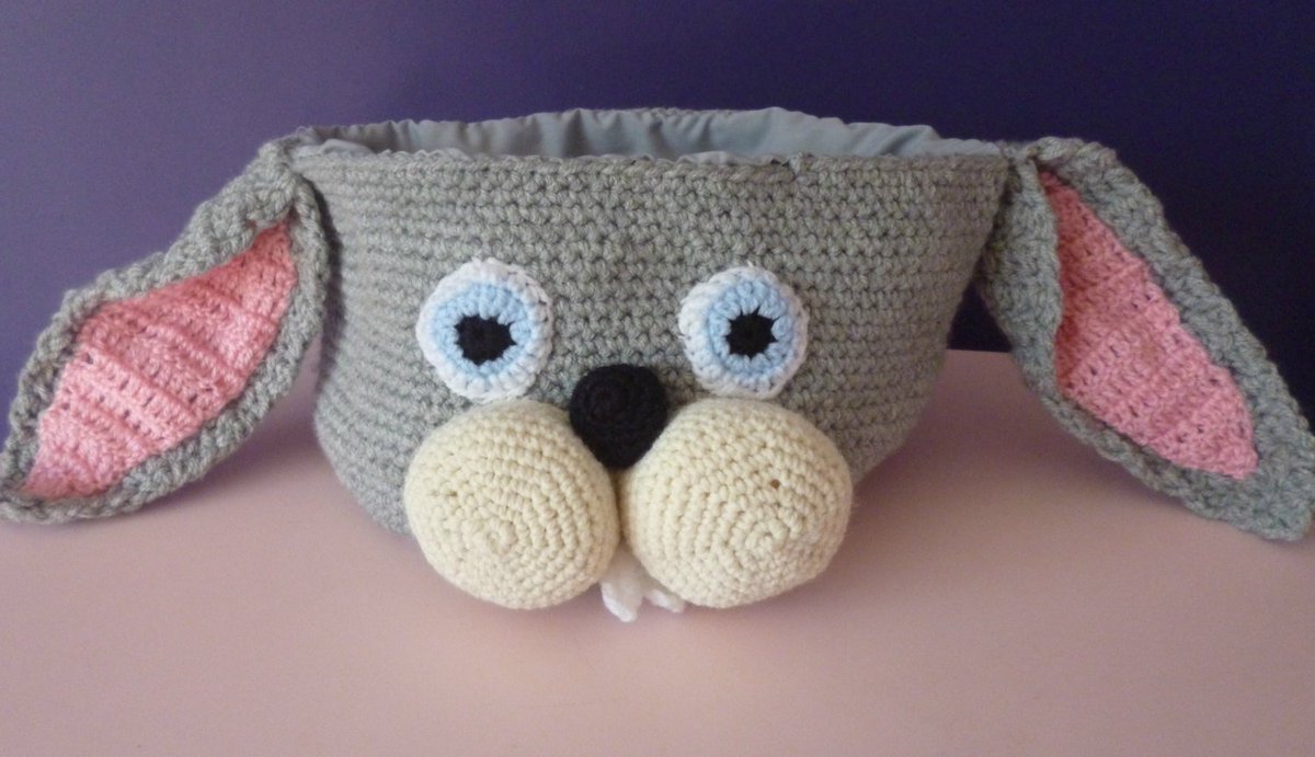 khaosandkismet's tweet photo. crochet basket, bunny basket, rabbit basket, yarn basket, craft basket… https://t.co/XLstqT7TMn #Crochet #GrayRabbit https://t.co/dljOGNQTh3
