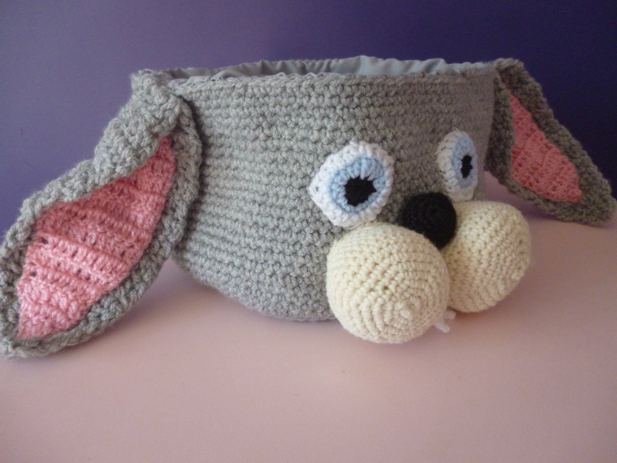 khaosandkismet's tweet photo. crochet basket, bunny basket, rabbit basket, yarn basket, craft basket… https://t.co/XLstqT7TMn #Crochet #GrayRabbit https://t.co/dljOGNQTh3
