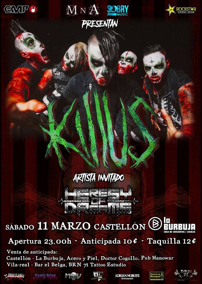 El 11 de marzo #Killus estarán en la sala La Burbuja de Castellón junto A #HeresyOfDreams. ¿Tenéis ganas?