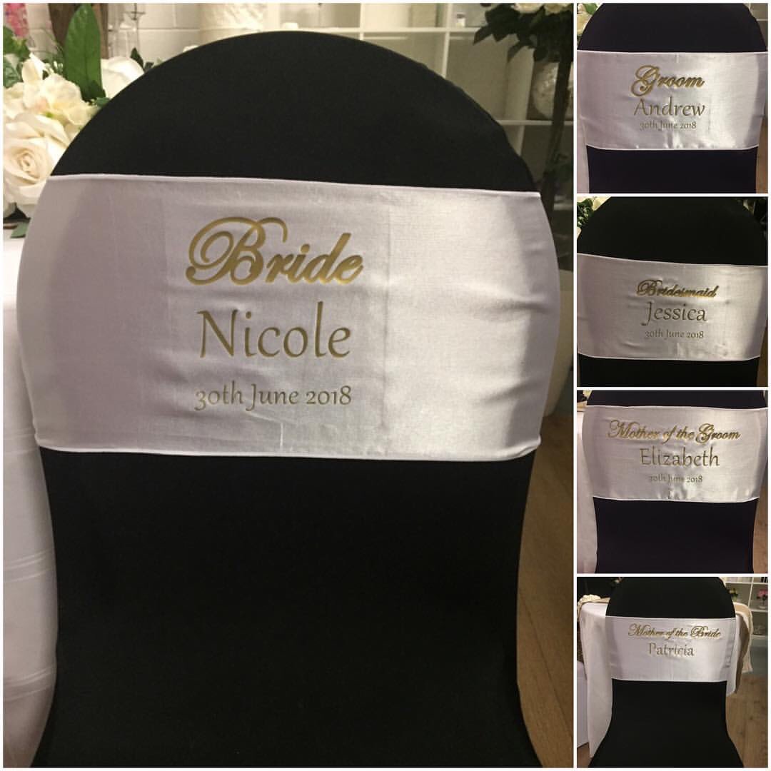 Personalised wedding sashes
Bride/groom bride/bride groom/groom just £6.50 + £2p&amp;p
Top Table(8) £25 (10)£30 (12)£35