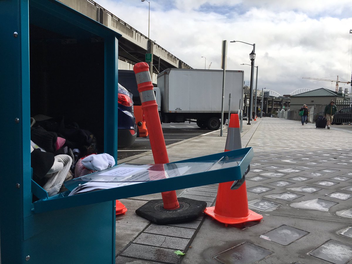 WeCountOrg's tweet photo. Found the #Seattle Ferry Terminal #BoxOfSox overflowing with socks donated by @cityofbi !! Thanks Bainbridge Island for your sponsorship :) https://t.co/snXwqJVqIl